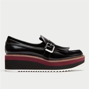 ZARA Platform Derby Loafers with Fringe & Buckle